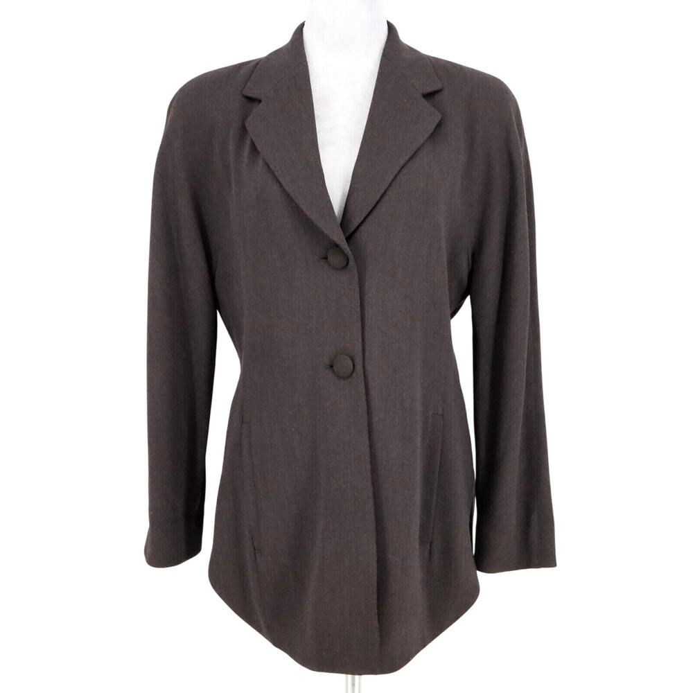 Laurel Escada Jacket Womens 8 US Brown Wool Blend Blazer Shoulder Pads Vintage